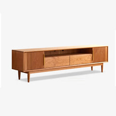 Elegant TV Cabinet in Natural Wood, Gold & Black Cherry with Aluminum Accents hykmq-758