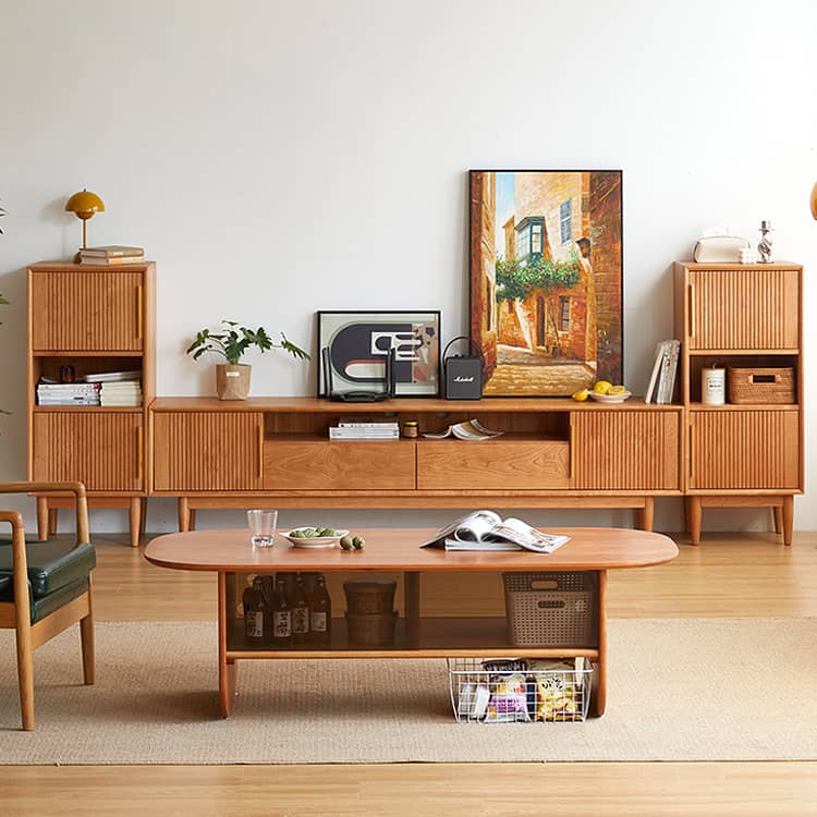 Elegant TV Cabinet in Natural Wood, Gold & Black Cherry with Aluminum Accents hykmq-758