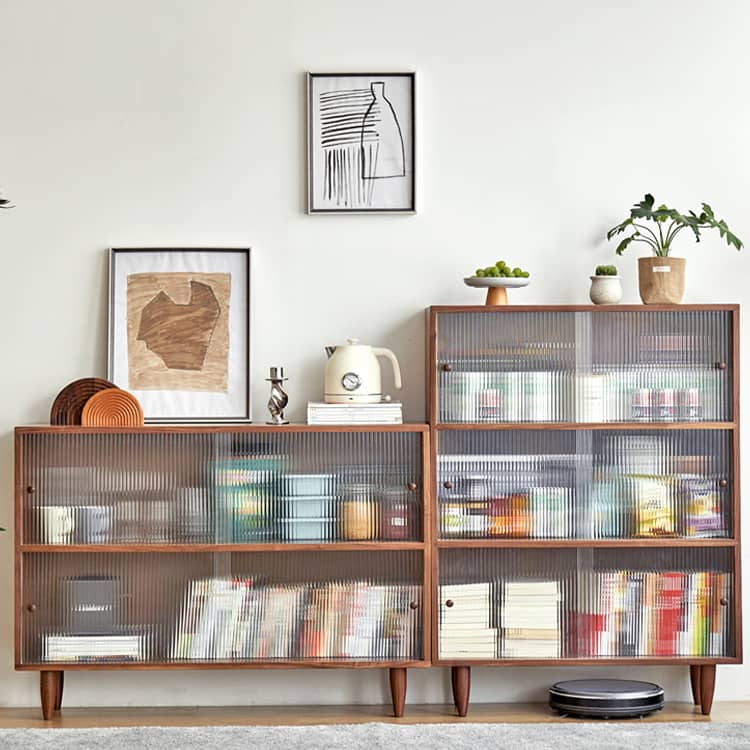 Elegant Brown Cherry Wood Cabinet with Black Walnut Tempered Glass Doors hykmq-760