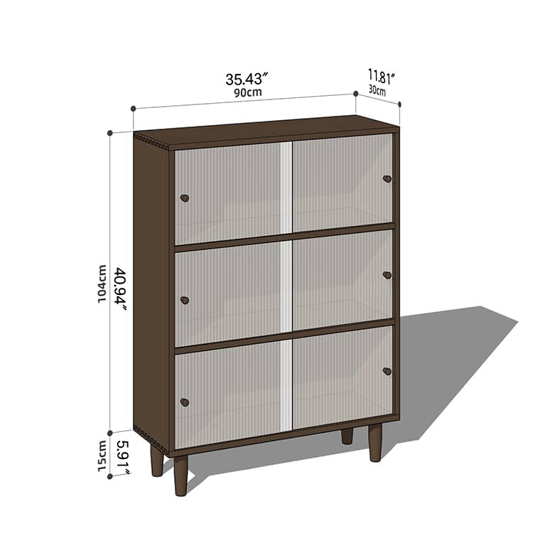 Elegant Brown Cherry Wood Cabinet with Black Walnut Tempered Glass Doors hykmq-760