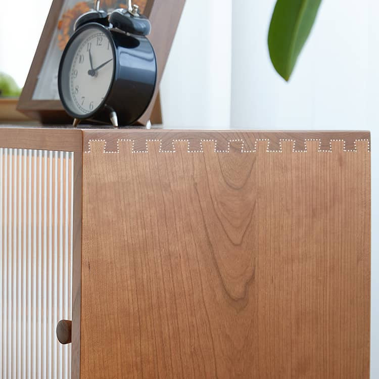 Elegant Brown Cherry Wood Cabinet with Black Walnut Tempered Glass Doors hykmq-760