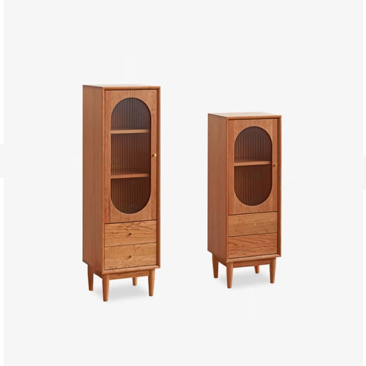 Elegant Cherry Wood & Glass Cabinet with Copper Accents - Plywood Shelving hykmq-766