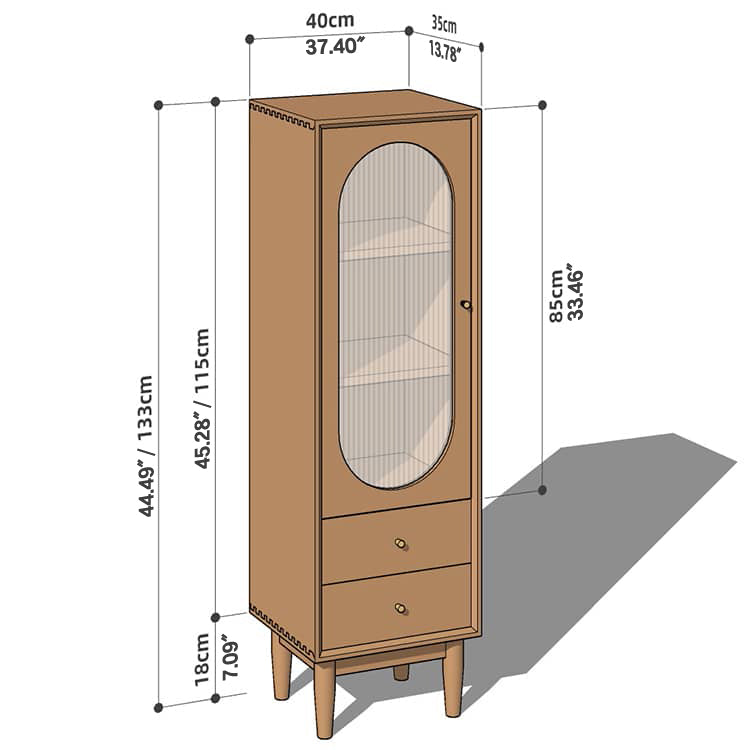 Elegant Cherry Wood & Glass Cabinet with Copper Accents - Plywood Shelving hykmq-766