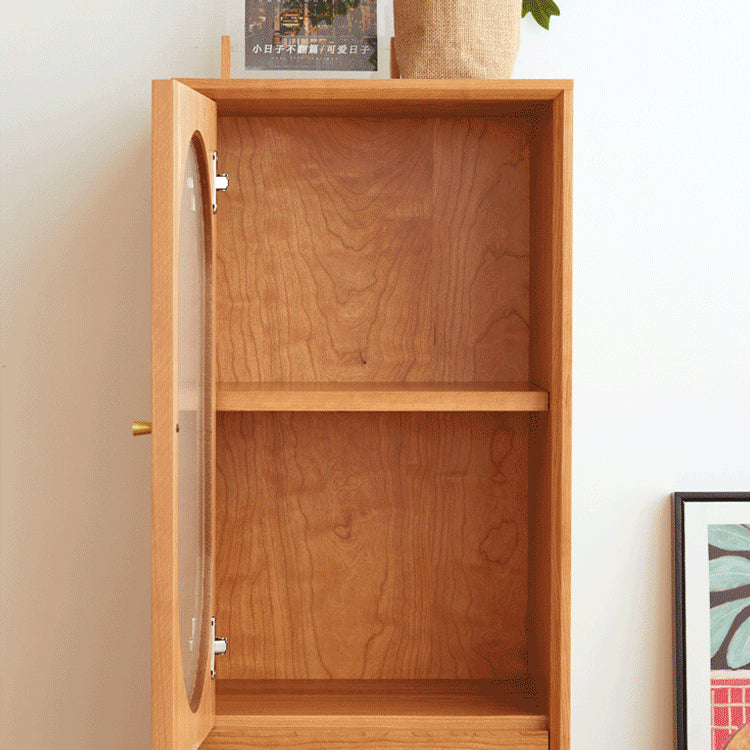 Elegant Cherry Wood & Glass Cabinet with Copper Accents - Plywood Shelving hykmq-766