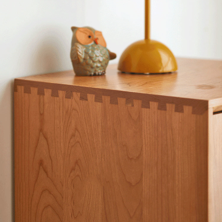 Elegant Cherry Wood & Glass Cabinet with Copper Accents - Plywood Shelving hykmq-766