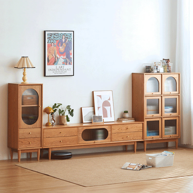 Elegant Cherry Wood & Glass Cabinet with Copper Accents - Plywood Shelving hykmq-766