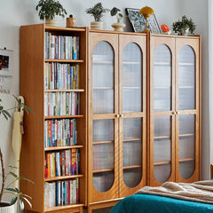 Elegant Cherry Wood & Plywood Cabinet with Copper Accents and Glass Doors hykmq-767