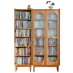 Elegant Cherry Wood & Plywood Cabinet with Copper Accents and Glass Doors hykmq-767