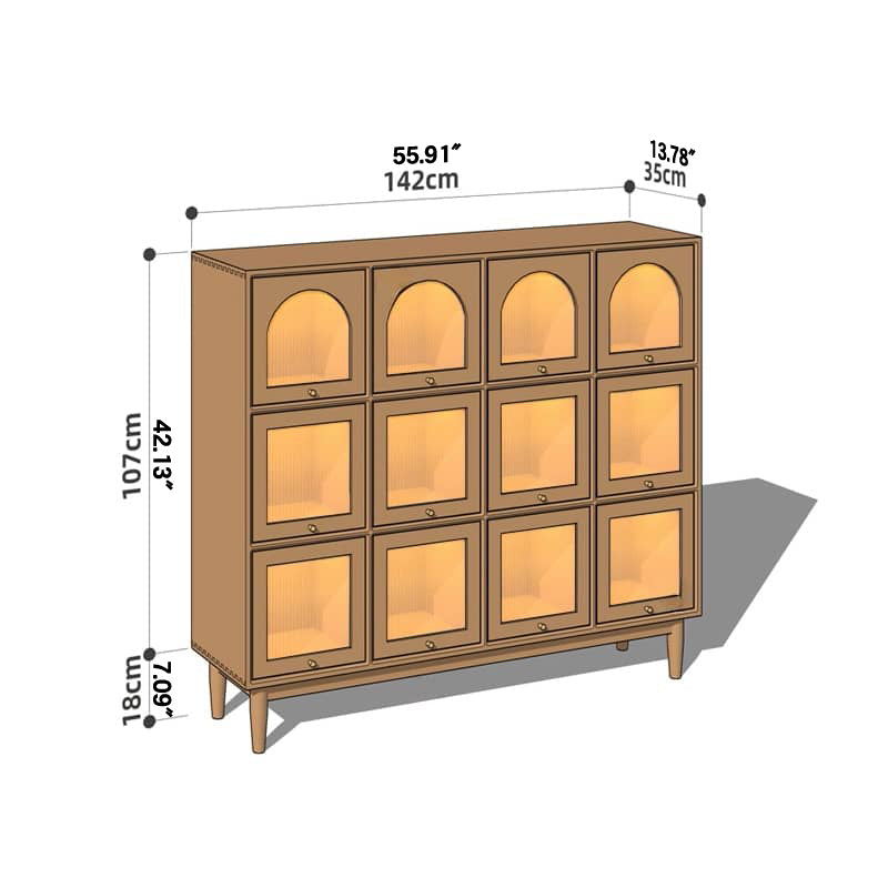 Elegant Cherry Wood Cabinet with Glass Doors and Copper Accents - Natural Finish hykmq-768