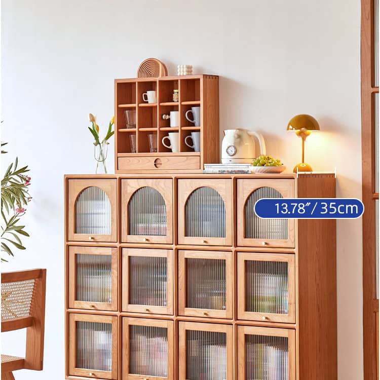 Elegant Cherry Wood Cabinet with Glass Doors and Copper Accents - Natural Finish hykmq-768