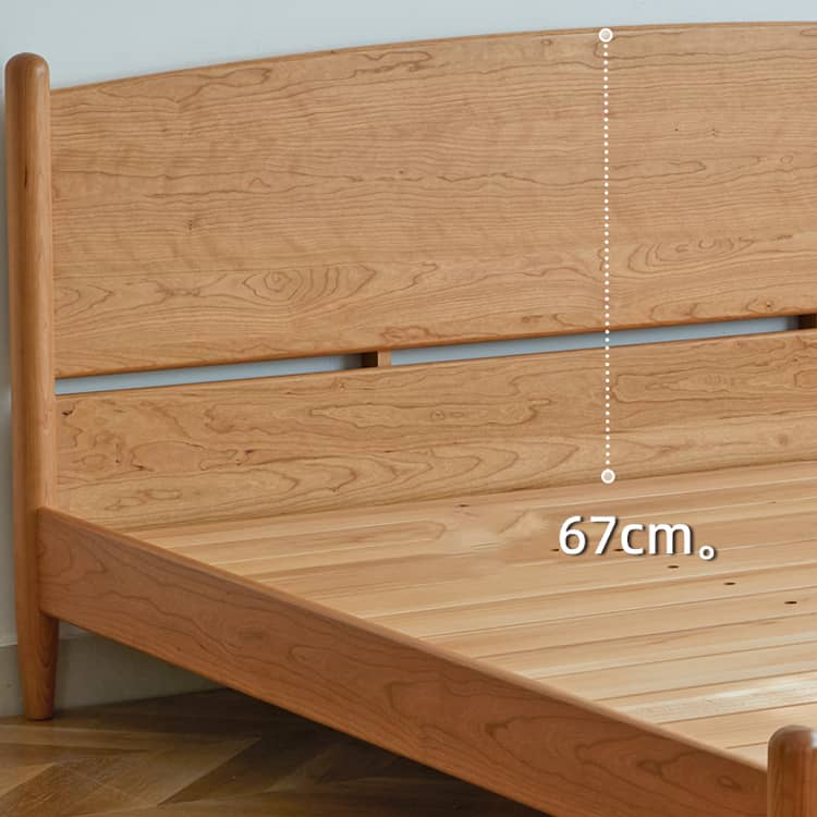 Modern Queen Cherry Wood Bed in Natural Wood Color Durable Cal King Design for Your Room hykmq-771