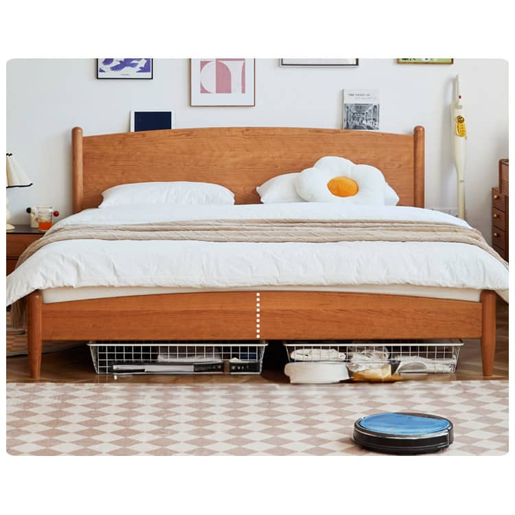 Modern Queen Cherry Wood Bed in Natural Wood Color Durable Cal King Design for Your Room hykmq-771