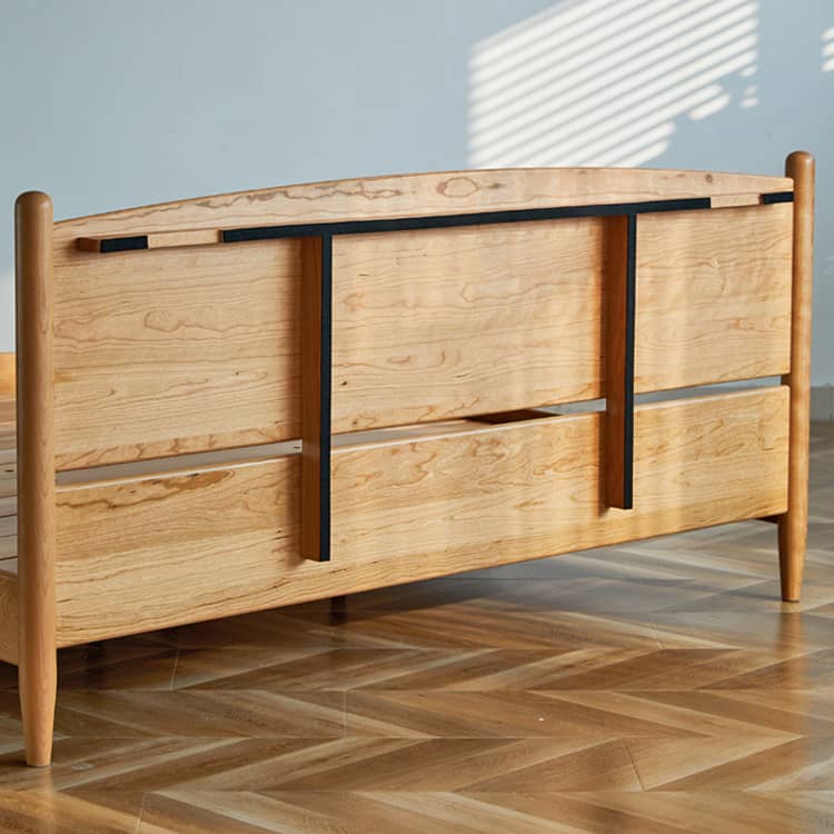 Modern Queen Cherry Wood Bed in Natural Wood Color Durable Cal King Design for Your Room hykmq-771