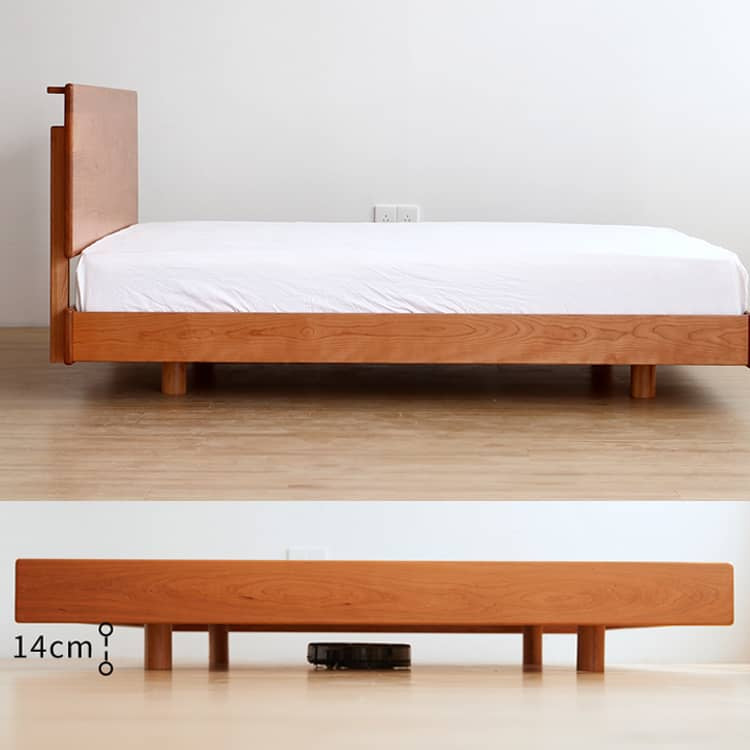 Modern Queen Size Cherry Wood Bed Frame - Natural Wood Finish California King Size Bed for Bedroom hykmq-773