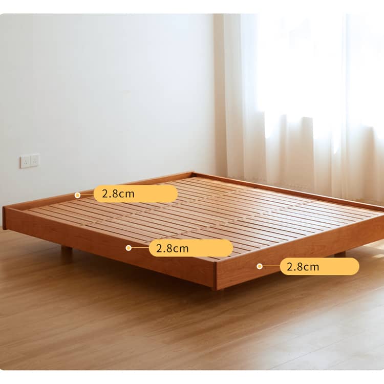 Minimalistic King Size Cherry Wood Bed Frame without Headboard Sturdy Queen Size for Bedroom hykmq-774