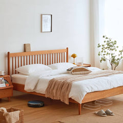 Minimalistic Cal King Cherry Wood Bed Frame - Perfect Design for Your Bedroom hykmq-776