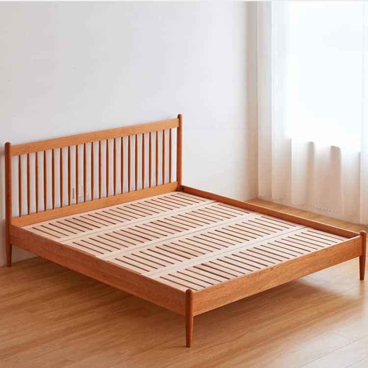 Minimalistic Cal King Cherry Wood Bed Frame - Perfect Design for Your Bedroom hykmq-776