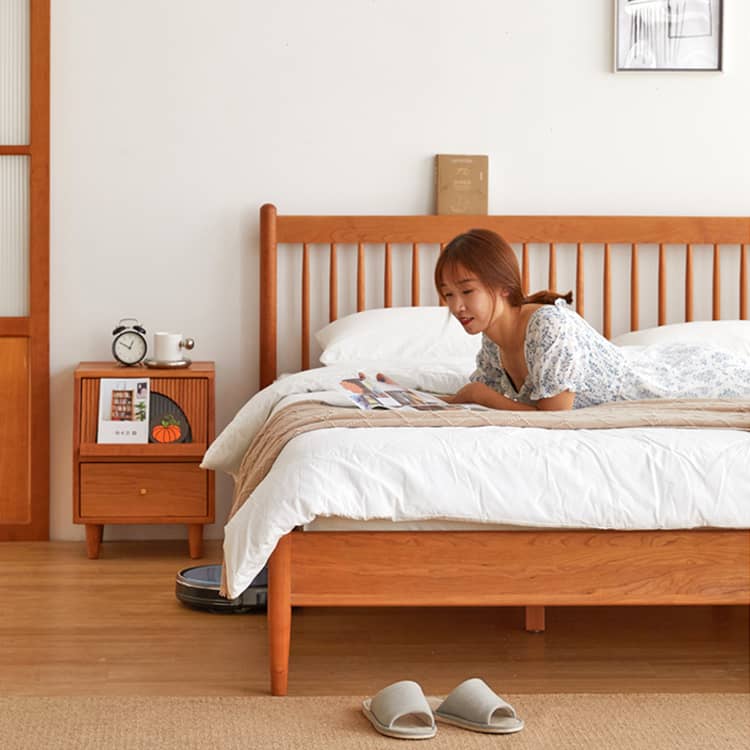 Minimalistic Cal King Cherry Wood Bed Frame - Perfect Design for Your Bedroom hykmq-776