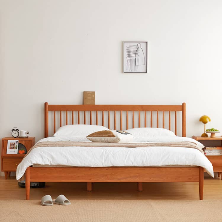 Minimalistic Cal King Cherry Wood Bed Frame - Perfect Design for Your Bedroom hykmq-776