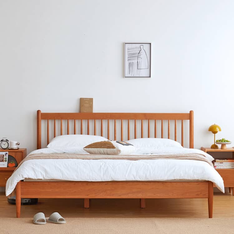 Minimalistic Cal King Cherry Wood Bed Frame - Perfect Design for Your Bedroom hykmq-776