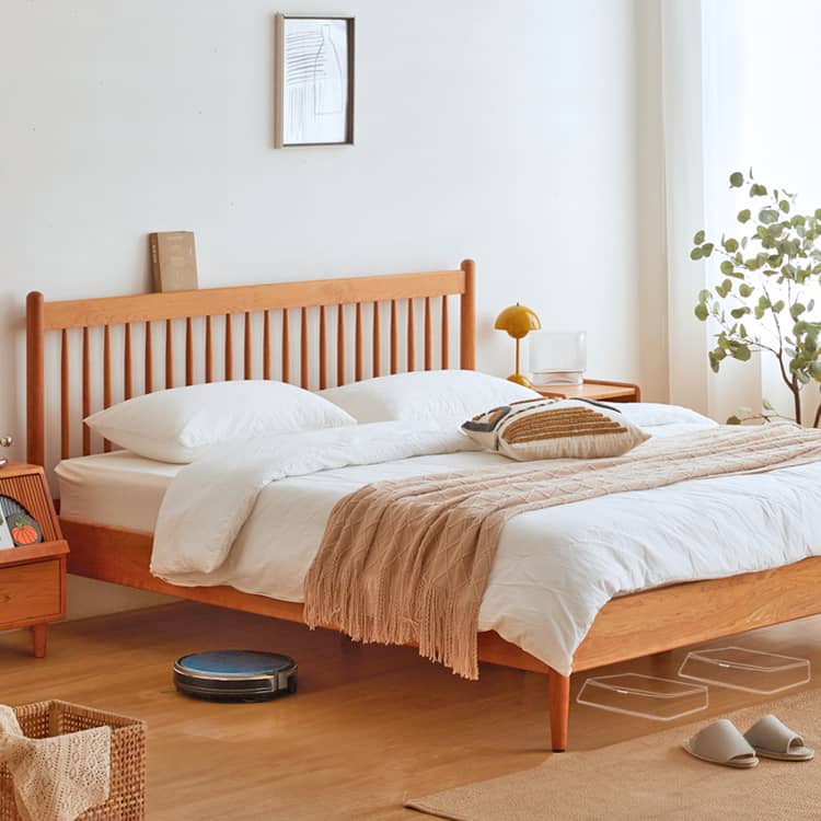 Minimalistic Cal King Cherry Wood Bed Frame - Perfect Design for Your Bedroom hykmq-776