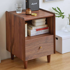 Elegant Brown Black Walnut Nightstand with Copper Accents - Stylish Storage Solution hykmq-778