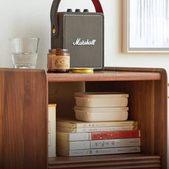 Elegant Brown Black Walnut Nightstand with Copper Accents - Stylish Storage Solution hykmq-778