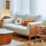 Luxurious Off White Sofa with Natural Cherry Wood Accents - Comfortable Cotton, Down, Foam & Faux Leather Upholstery hykmq-784