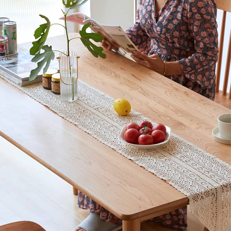 Rectangular Cherry Wood Dining Table with Marble Top for 6 Seaters hykmq-787