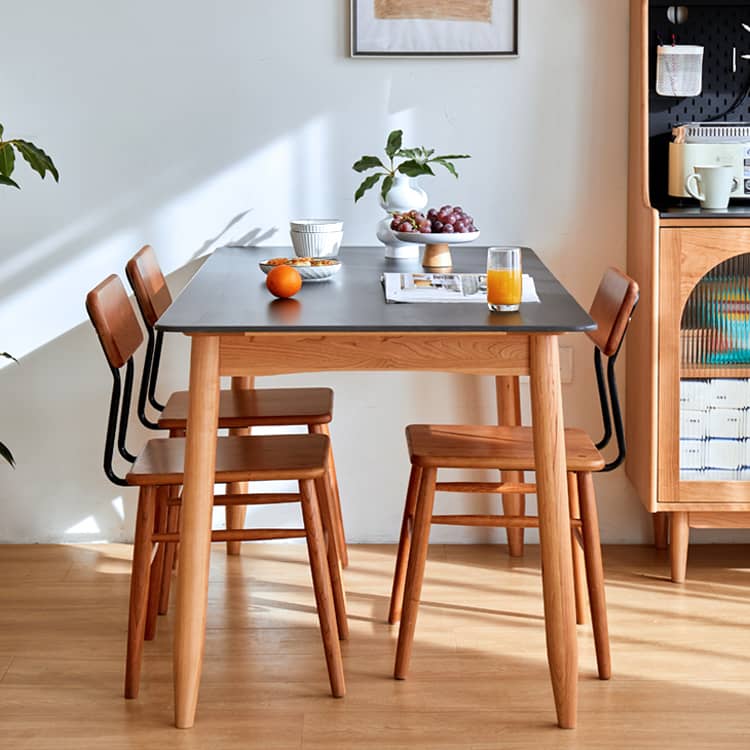 Rectangular Cherry Wood Dining Table with Marble Top for 6 Seaters hykmq-787