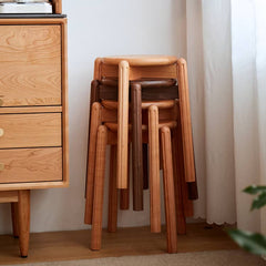 Elegant Brown Cherry & Black Walnut Natural Wood Stool – Perfect for Home & Office Decor hykmq-790