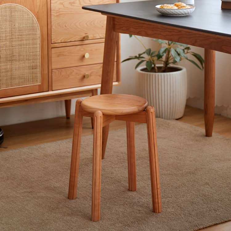 Elegant Brown Cherry & Black Walnut Natural Wood Stool – Perfect for Home & Office Decor hykmq-790