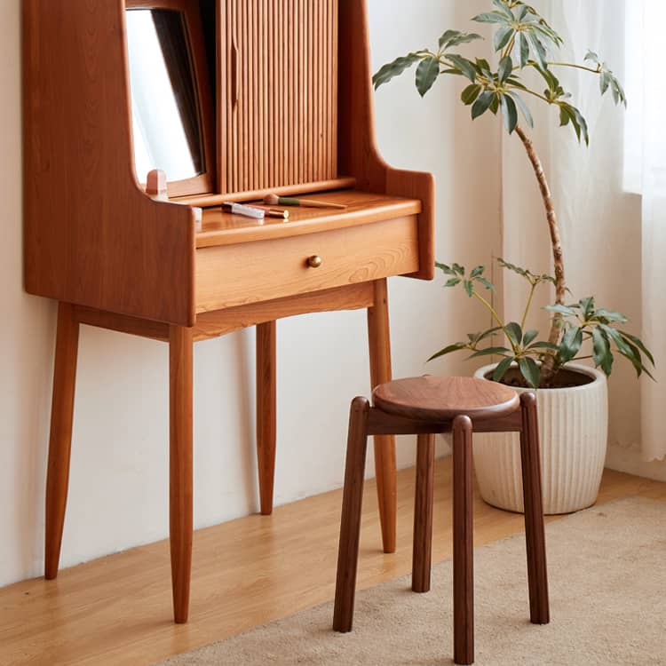 Elegant Brown Cherry & Black Walnut Natural Wood Stool – Perfect for Home & Office Decor hykmq-790