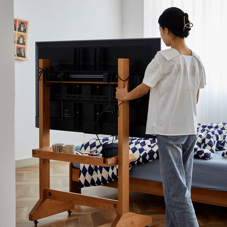 Stylish Natural Wood TV Stand with Carbon Steel Frame - Oak, Cherry, Black Walnut Finishes hykmq-793