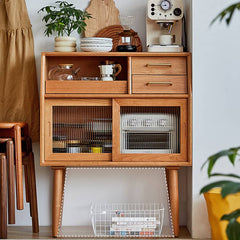 Stunning Cherry Wood Cabinet with Glass Doors and Copper Accents - Premium Plywood Construction hykmq-795