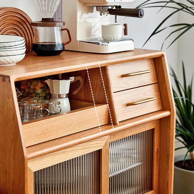 Stunning Cherry Wood Cabinet with Glass Doors and Copper Accents - Premium Plywood Construction hykmq-795