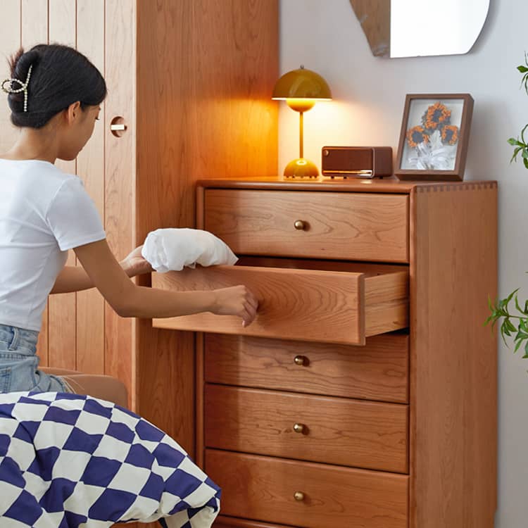 Elegant Brown Cherry & Black Walnut Cabinet with Copper Accents for Sophisticated Interiors hykmq-796