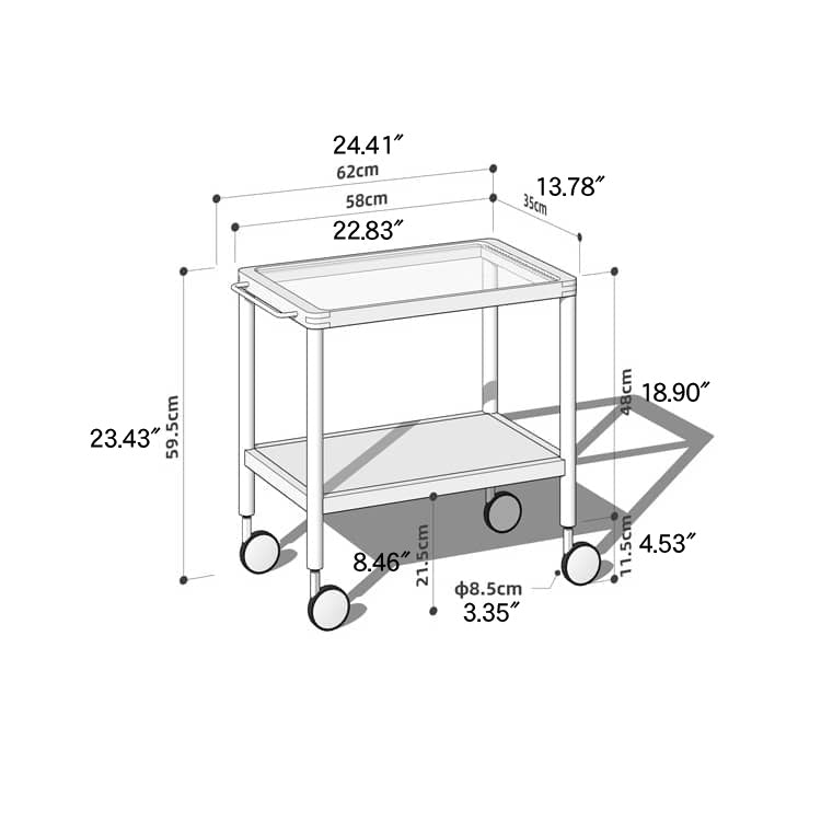 Elegant Multi-Material Rolling Cart: Natural Cherry Wood, Glass, and Metal Finish hykmq-797