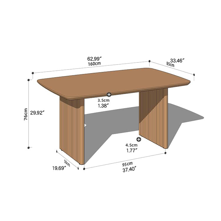 Rectangular Cherry Wood & Red Oak Wood Dining Table with Double Pedestals for 6 hykmq-798