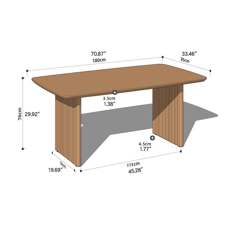 Rectangular Cherry Wood & Red Oak Wood Dining Table with Double Pedestals for 6 hykmq-798