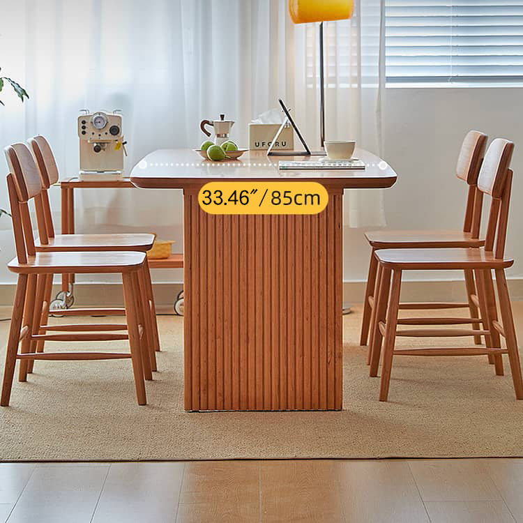 Rectangular Cherry Wood & Red Oak Wood Dining Table with Double Pedestals for 6 hykmq-798