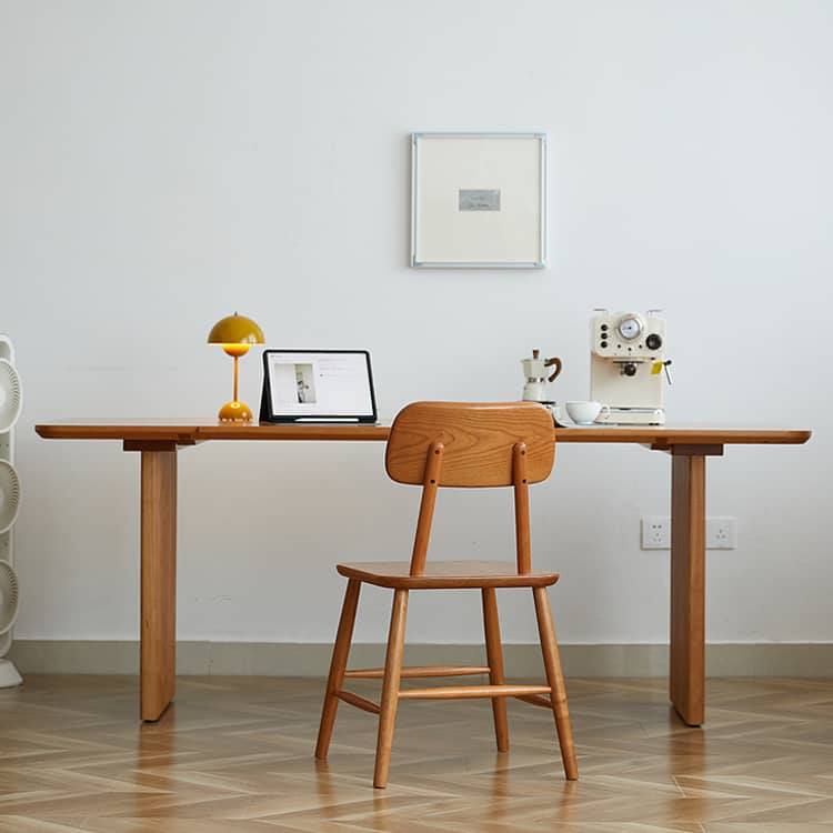 Rectangular Cherry Wood & Red Oak Wood Dining Table with Double Pedestals for 6 hykmq-798