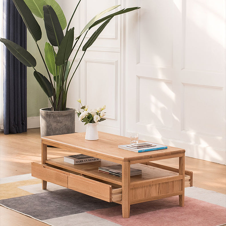 Minimalistic Rectangular Wooden Coffee Table with Storage - Modern for LIvingroom hym-1536