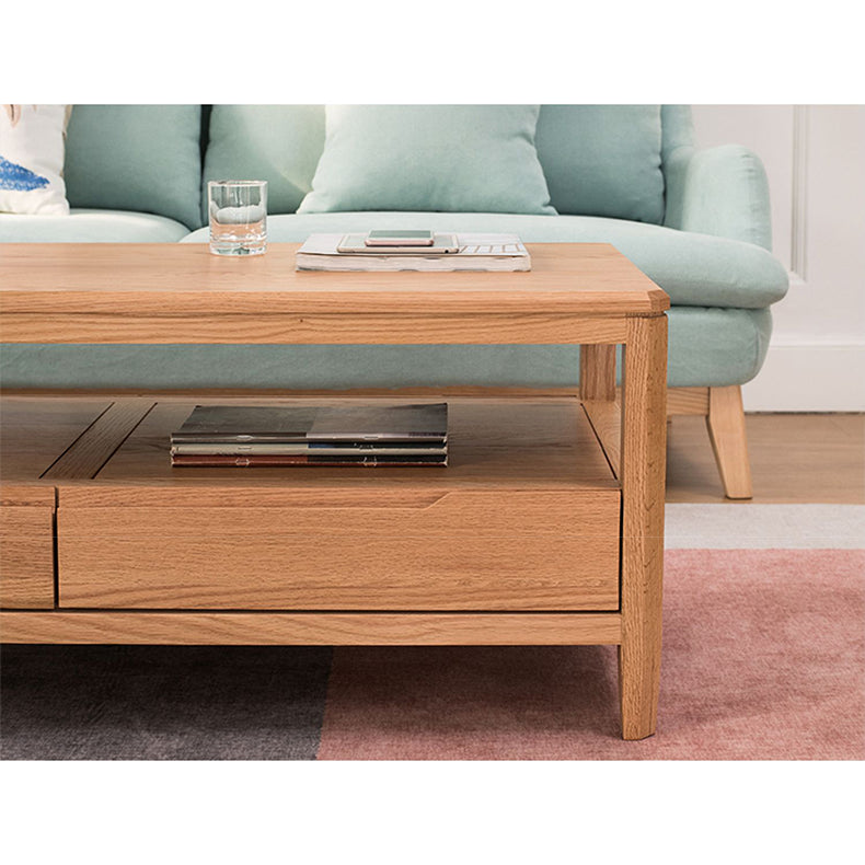 Minimalistic Rectangular Wooden Coffee Table with Storage - Modern for LIvingroom hym-1536