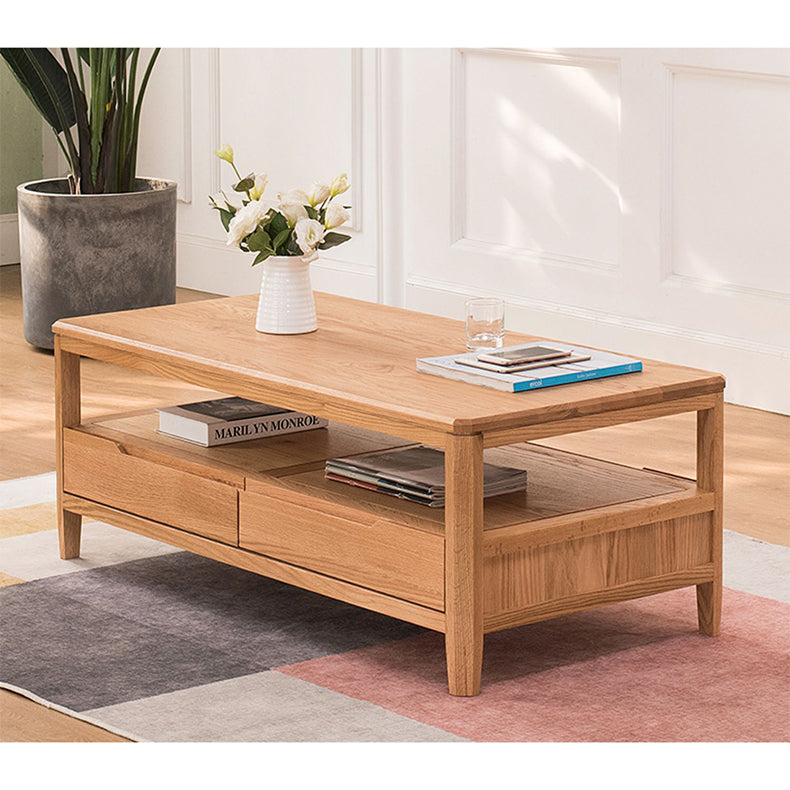 Minimalistic Rectangular Wooden Coffee Table with Storage - Modern for LIvingroom hym-1536