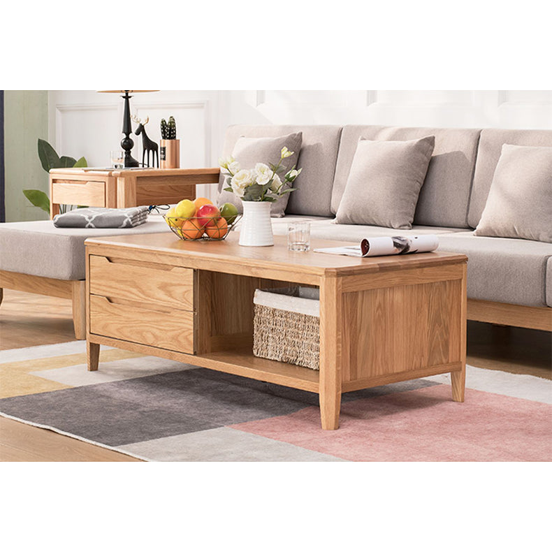 Minimalistic Rectangular Wooden Coffee Table with Storage - Modern for LIvingroom hym-1536