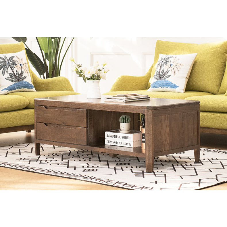 Minimalistic Rectangular Wooden Coffee Table with Storage - Modern for LIvingroom hym-1536