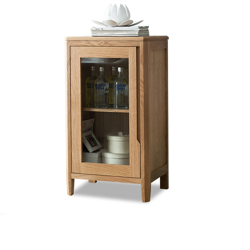 Stunning Natural Oak Wood Cabinet with Tempered Glass Doors - Elegant Brown Finish hym-1537