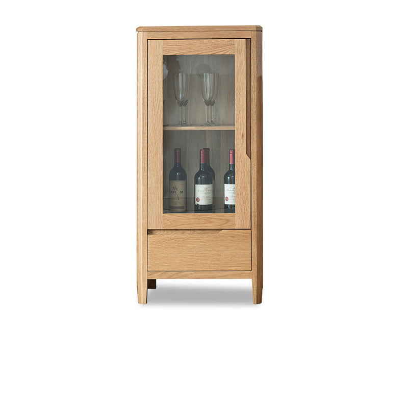 Stunning Natural Oak Wood Cabinet with Tempered Glass Doors - Elegant Brown Finish hym-1537