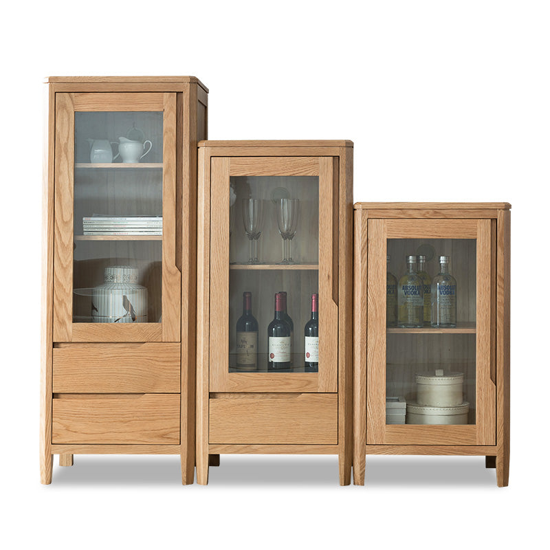 Stunning Natural Oak Wood Cabinet with Tempered Glass Doors - Elegant Brown Finish hym-1537